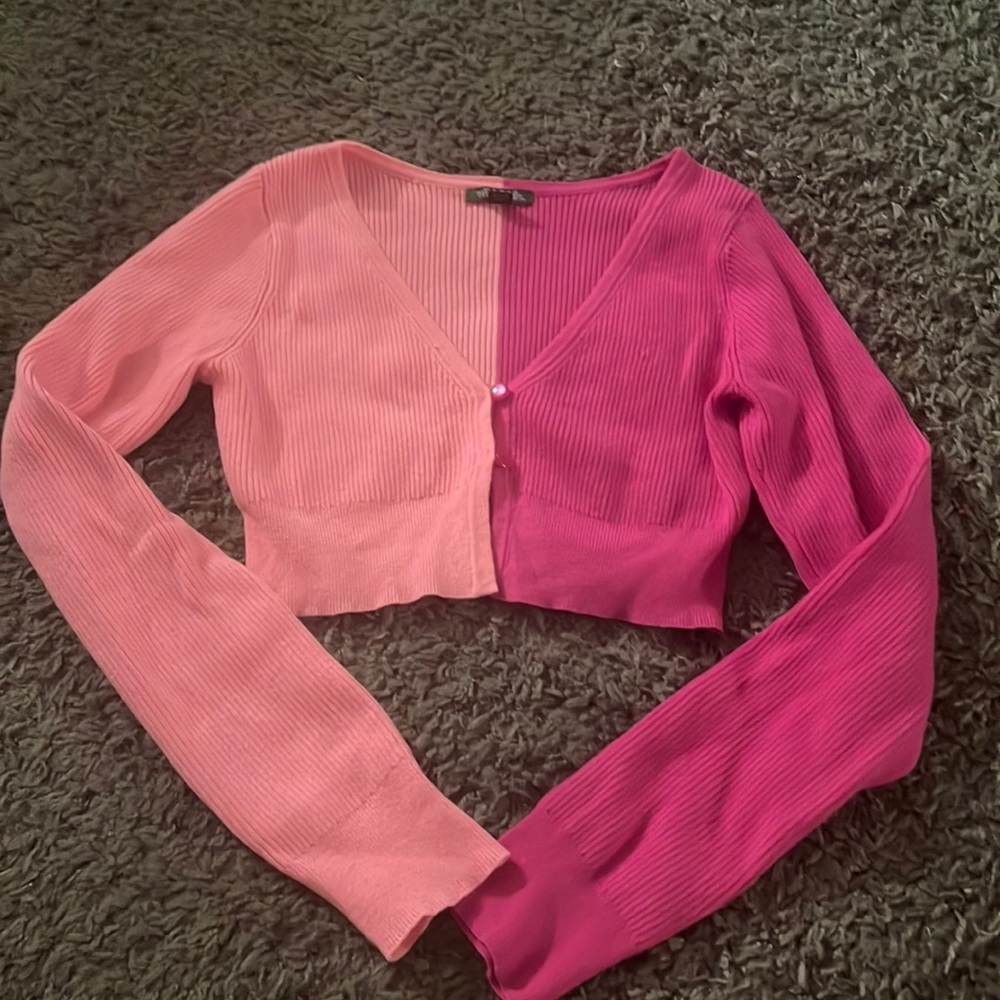 wild fable Two-Tone Pink Cropped Ribbed Cardigan